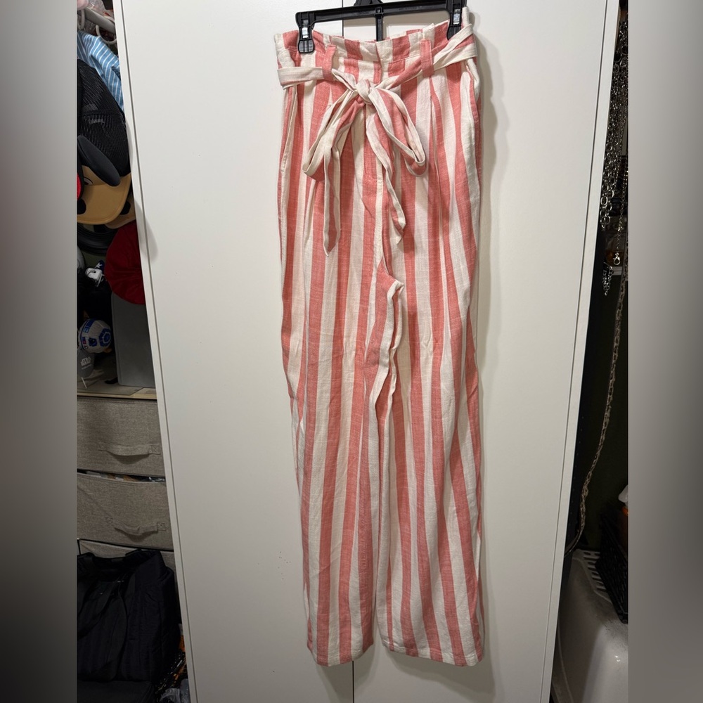 Forever 21 Pink and White Striped Wide Leg Pants